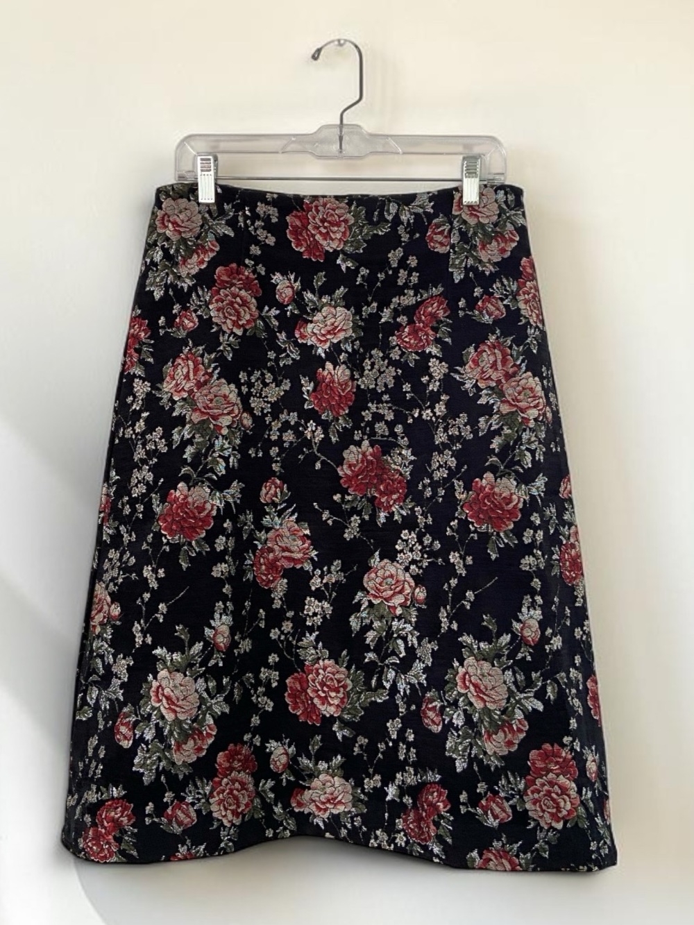 Samantha Sung Silk Jacquard Rose Printed Skirt